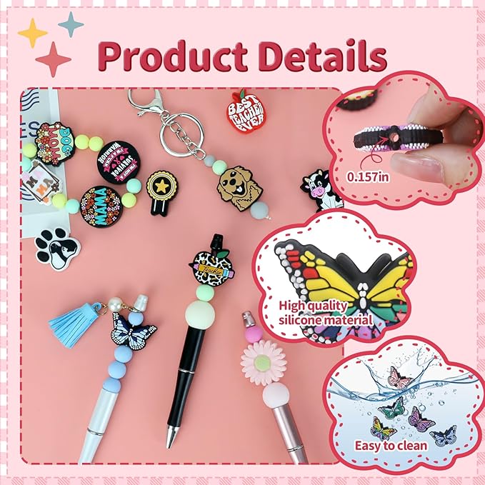 14PCS Butterfly Silicone Beads for Pens, 14Pcs Silicone Focal Beads for Keychain Making DIY Handicraft（Butterfly ）