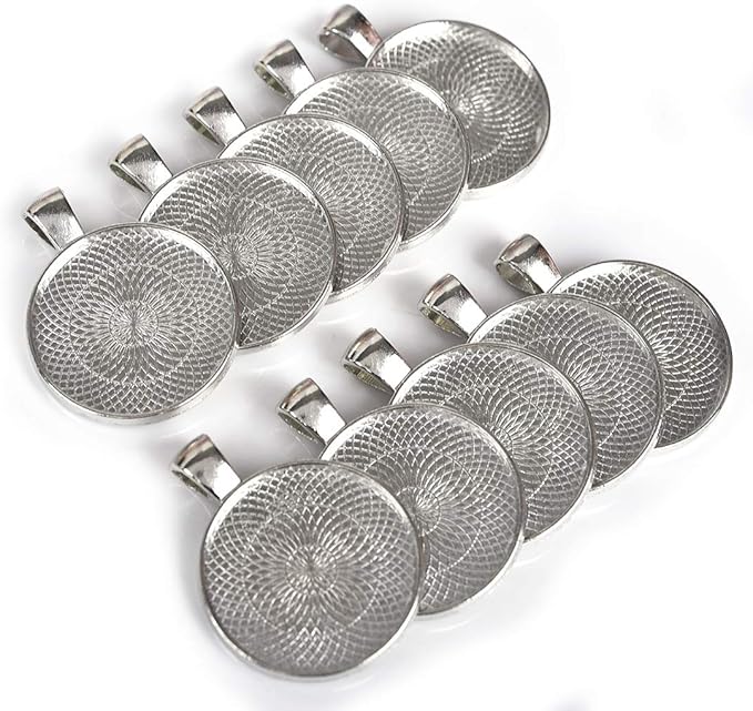 LANBEIDE 40 Pcs Silver Pendant Trays with 40 Pcs Clear Glass Cabochons - 1 Inch/25mm Round Bezels for Resin Craft, Photo Jewelry Making, Total 80 Pcs