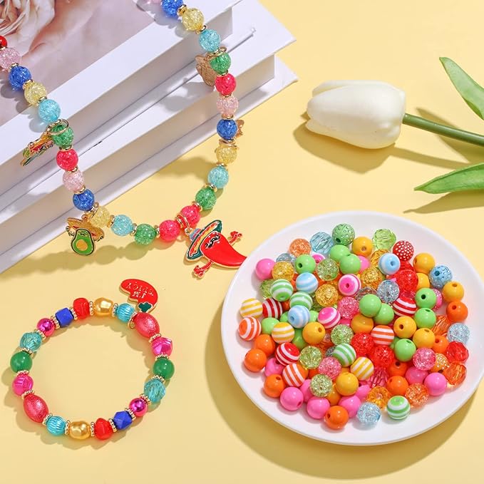 1500PCS+ Mexican Beads for Jewelry Making, Colorful Polymer Clay Beads Assorted Pearl Crystal Acrylic Spacer Beads, Cinco De Mayo Sombrero Chili Cactus Fiesta Charms for Bracelet Making DIY Crafts