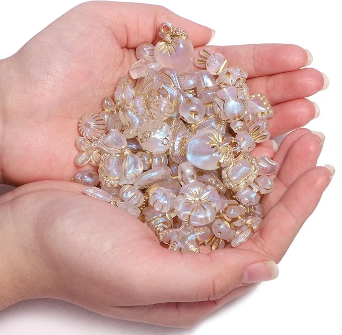 7.5 OZ Assorted Vintage Acrylic Beads for Jewelry Making, Song Xi Unique Flower Rose Czech Beads for Bracelet Earrings, Bohemia Style, Bulk, DIY Holiday Gift (240-260 PCS, AB Transparent)