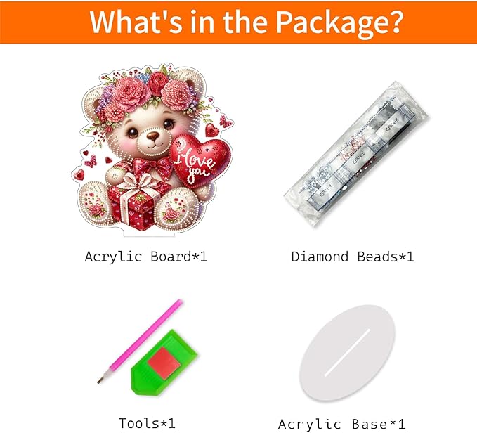 VODAPYC Mother's Day Diamond Art Tabletop Painting Kit, DIY Stand Up Double Sided Special Shaped Diamond Painting Desktop Ornament(Little Bear of Love)