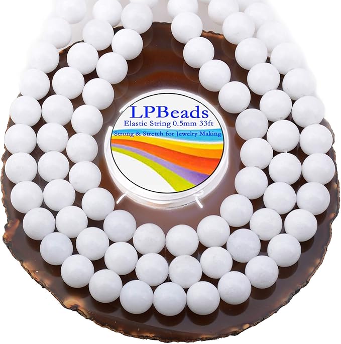 LPBeads 80Pcs Polished 10mm Round Natural Alabaster Gemstone Loose Beads with Stretch Cord for Jewelry Making Bracelets
