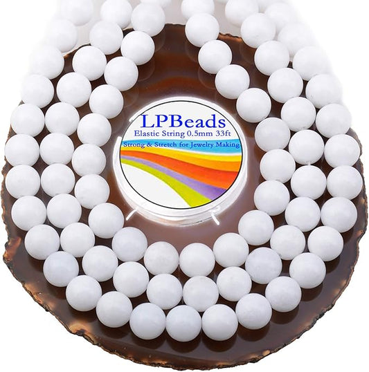 LPBeads 80Pcs Polished 10mm Round Natural Alabaster Gemstone Loose Beads with Stretch Cord for Jewelry Making Bracelets