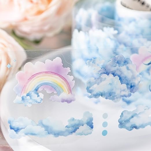 Cloud PET Tape Stickers for Scrapbooking Supplies, 6 Rolls Journal Stickers for Scrapbooking,Journaling, Junk Journal Supplies, DIY Crafts (Color)