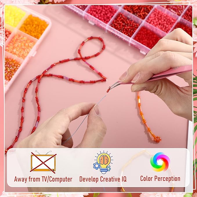 Misdary 30 Colors Glass Seed and Tube Bugle Beads Kit 2 Organizer Boxes Loose Beads for Jewelry Making DIY Crafts Bracelets and Necklaces(Red and Orange)
