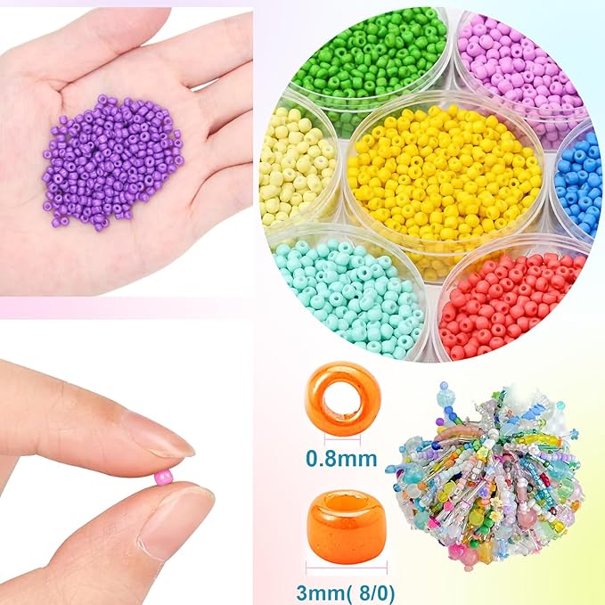 EuTengHao 3mm Glass Seed Beads for Bracelet Making Kit, 8/0 Small Craft Beads for Bracelet Necklaces Crafting Jewelry Making Supplies (36000Pcs,144 Colors)