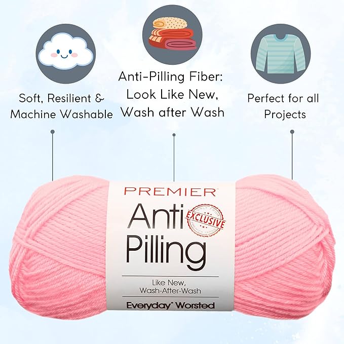 Premier Yarns Everyday Anti-Pilling Solid Baby Pink DN100-6 (6-Skeins - Same Dye Lot) #4 Worsted Weight Acrylic Yarn for Crocheting and Knitting with Project Bag