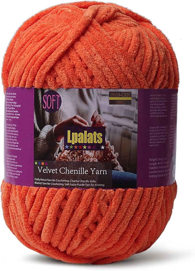 Baby Blanket Yarn for Crocheting - 1 Pack of 200g/7oz Chunky Chenille Yarn for Knitting Blankets Amigurumi - #6 Super Bulky - 174 Yards Soft Thick Plush Yarns (1, Orange)
