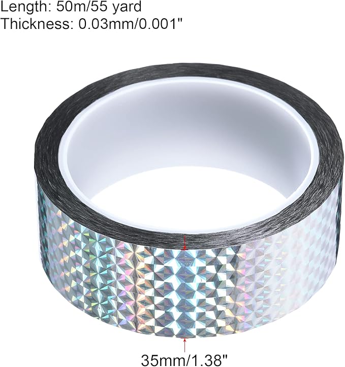 PATIKIL Prism Tape 1.4 Inch x 55 Yards, Holographic Metalized Reflective Adhesive for Detailing Accent Wall Decor Art, Silver