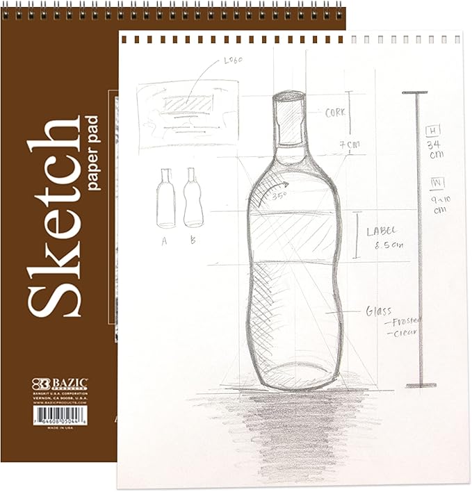 bazic products sketch pad, spiral sketchbook for artists & students, drawing pad with thick paper, sketching & drawing for kids, teens & adults, 30 sheets, 9" x 12", 2-pack