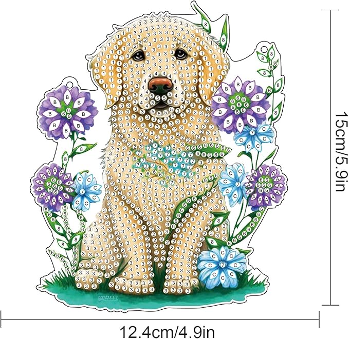 AiYuanzsh Golden Retriever Dog Diamond Art Painting Hanging Pendant Kit Animal Special Shaped Diamond Dots Art Acrylic Ornaments Diamond Art Pendant for Adult Home Wall Window Decor Gift