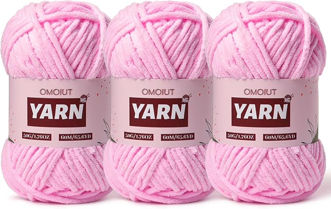 3 Packs Plush Chenille Chunky Crochet Yarn - Baby Yarn for Crocheting Soft - Velvet Yarns Knitting for Blankets Crafts - Fluffy Amigurumi Yarns 150g / 196.8yds(3 Dark Pink)