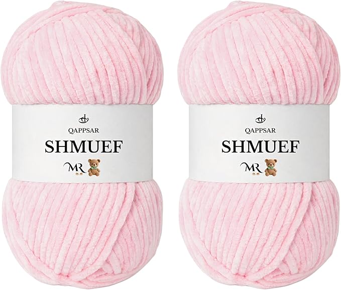 SHMUEF Chenille Yarn 2-Pack – Ultra Soft Velvet Yarn, Super Bulky Weight (5–6 mm), Yarn for Crochet, Amigurumi & Baby Blankets (Light Pink)