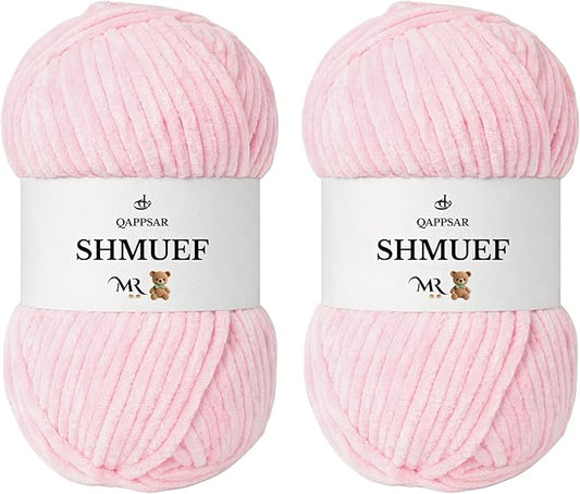 SHMUEF Chenille Yarn 2-Pack – Ultra Soft Velvet Yarn, Super Bulky Weight (5–6 mm), Yarn for Crochet, Amigurumi & Baby Blankets (Light Pink)