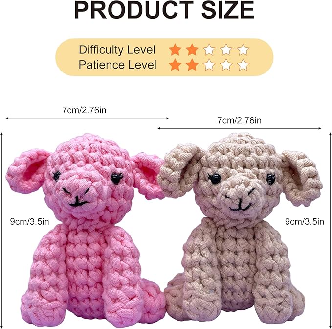 Lamb Crochet Kit for Beginners, Learn to Crochet Animal Starter Set with Tutorial & Crocheting Manual, Easy Yarn Knitting Kit for Adult & Kid 12+, Stuffed Sheeps Craft Doll for Xmas Gift