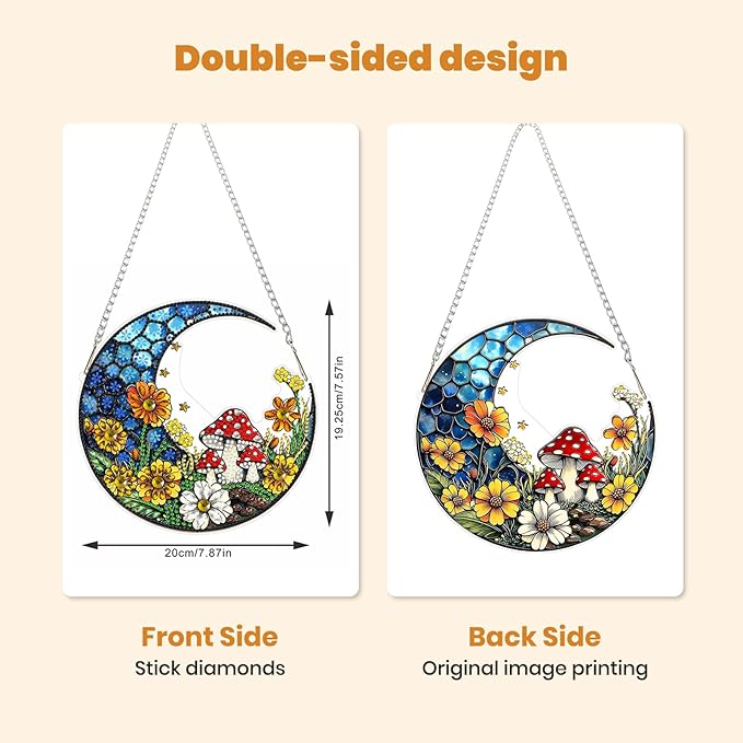 MXJSUA Flower Mushroom Diamond Painting Art Window Suncatchers, Diamond Art Kits for Adults Hanging Ornaments with Chain, 5D Special Shape Crystal Diamond Pendant Accessories for Decor Gift 8x8 Inch