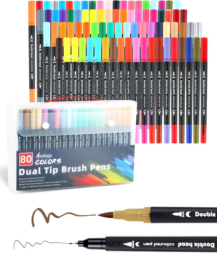 80 Colors Dual Markers Brush Pens, Fine Felt & Brush Tip Marker Christmas Gifts for Adults, Stocking Stuffers Art Marker Pens for Coloring Book Journaling Note Taking Hand Lettering