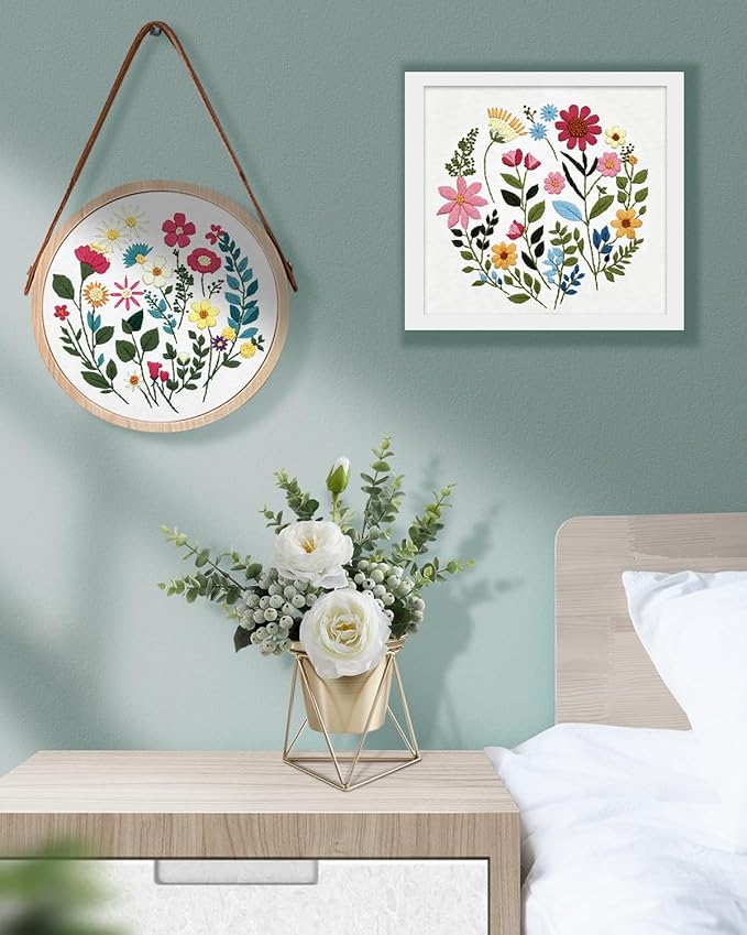 TINDTOP Embroidery Kit for Adult, Owl Embroidery Kit for Beginners Include Embroidery Cloth Hoops Threads for Craft Lover Hand Stitch with Embroidery Skill Techniques (Florals)