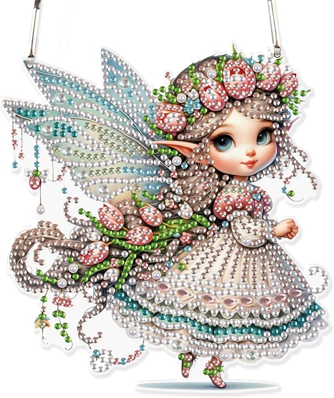 AiYuanzsh Butterfly Elf 5D Diamond Painting Hanging Ornament Kit, Special Shaped Crystal Rhinestone Suncatcher Craft, DIY Diamond Art Pendant Decoration for Home Office, Gift for Adults
