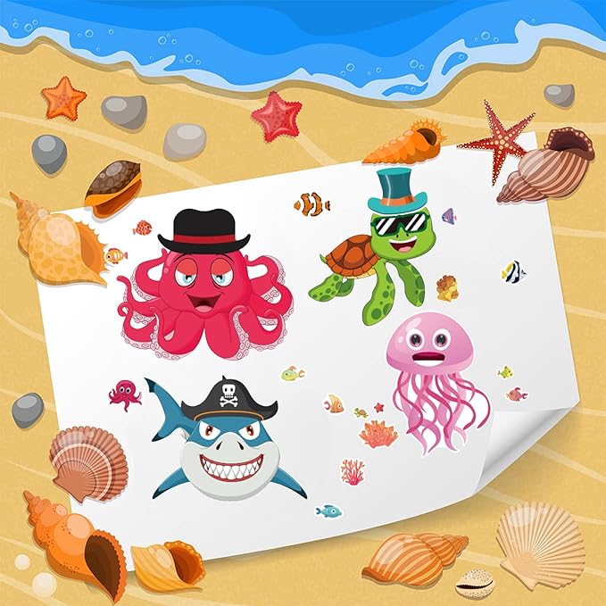 24 sheets 8.27''×5.9'' make your own stickers for kids toddlers, make a face stickers mix and match with unicorns dinosaur horse and sea animals for kids party favors activities