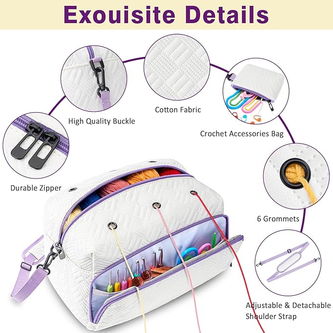 IBFUN Crochet Yarn Knitting Bag 2 Pcs Yarn Storage Organizer Crocheting Bags for Beginners with Shoulder Strap for Knit Accessories Needles Hooks