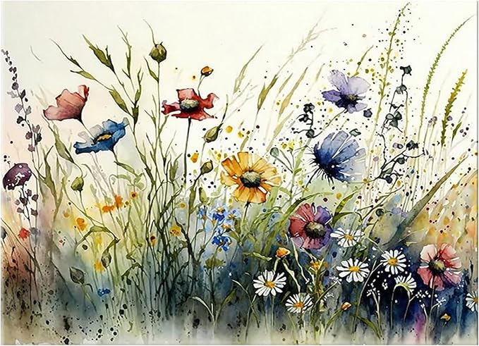 WUDWL Square Diamond Painting Kits Square Drill Diamond Painting,Square Diamond Art,Wild Flower DIY Gem Art Kits for Adults and Crafts for Gifts and Home Wall Decor 12x16inch