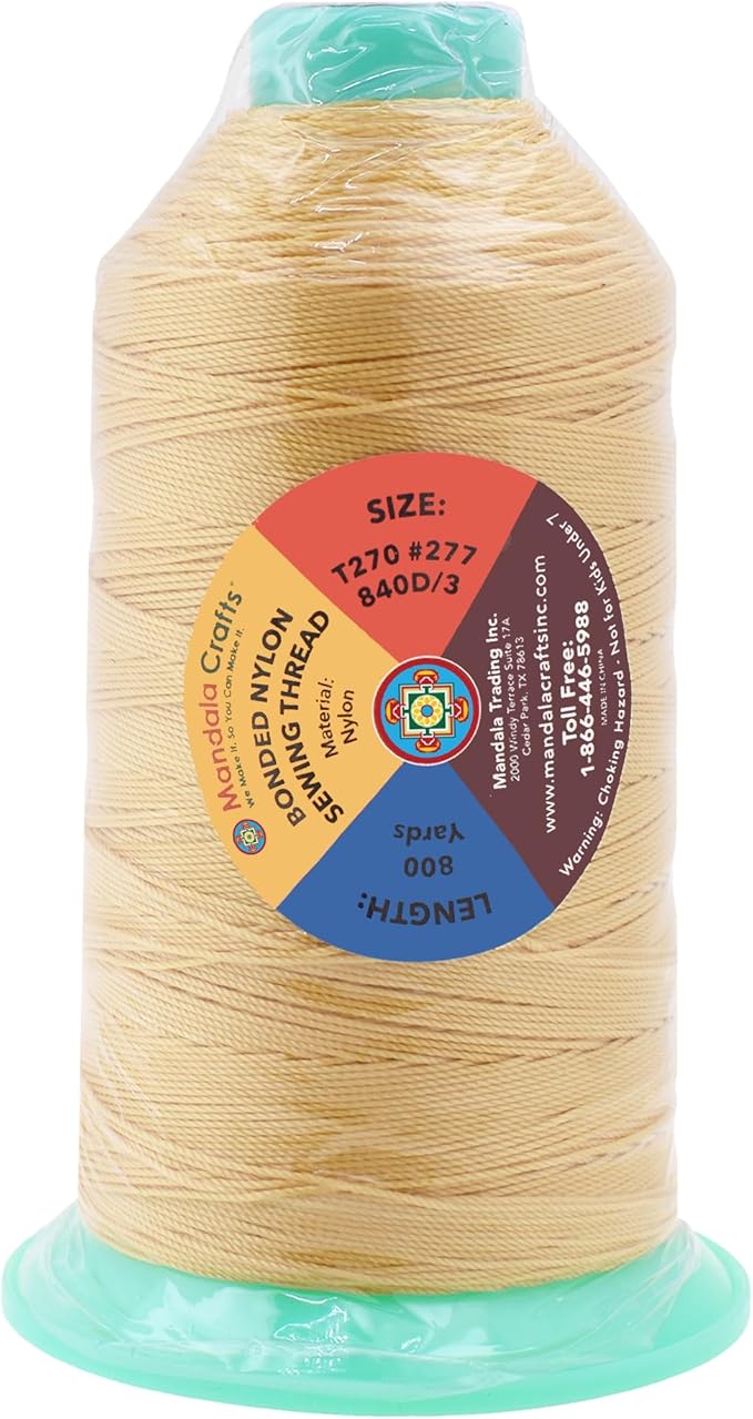 Mandala Crafts Size 277 840D T270 Bonded Nylon Thread - Blonde 800 YDs Tex 270 Heavy Duty Sewing Threads for Leather, Jeans, Weaving, Outdoor Marine Upholstery