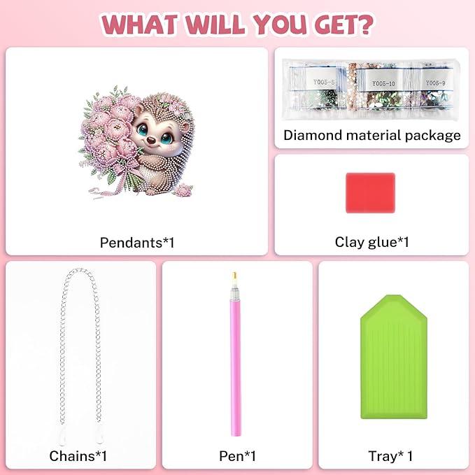 Bowetile Hedgehog Diamond Art Hanging Kits for Adults, Diamond Art Suncatchers Flowers, 5D Special Shape Diamond Painting Pendant Window Ornament Valentine's Day Gifts for Home Wall Decor