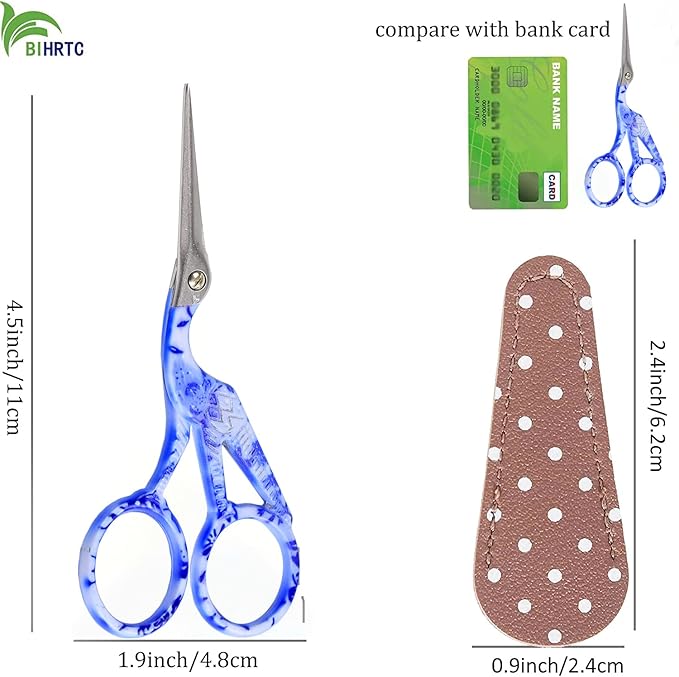 BIHRTC 4.5inch Crochet Scissors with Case Thread Embroidery Scissors Stainless Steel Sharp for Household Handicraft Needlework Threading DIY Art Handcraft Tool
