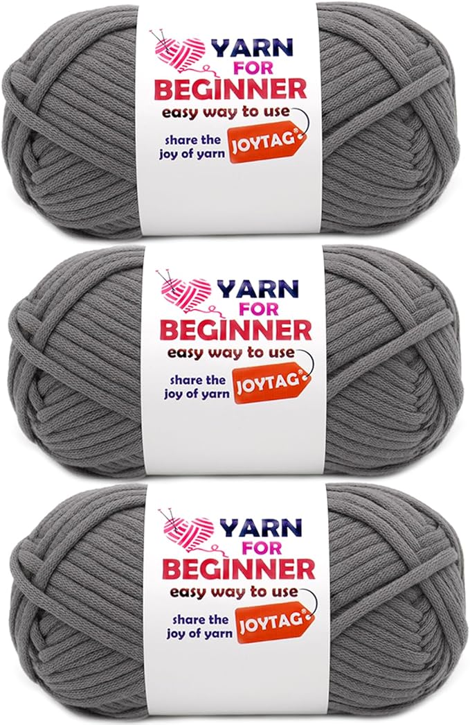 Dark Grey Cotton Blend Yarn for Crocheting and Knitting, 3x50g (150g Total), Beginner Friendly, Easy-to-See Stitches, Cotton-Nylon Blend, Perfect for Knitting and Crochet Kits