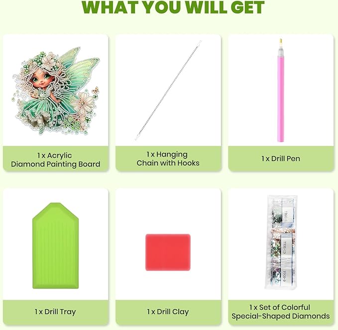 MXJSUA St. Patrick's Day Fairy Special Shaped Hanging Diamond Painting Art Kits for Adults, Crystal Rhinestone Acrylic Gem Art Pendant Ornaments Kit for Home Decor and Gift 7.87 * 7.87 Inch