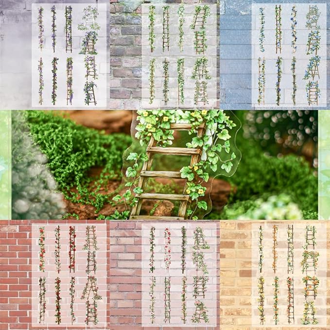 120PCS Vintage Flower Ladder Scrapbook Stickers Kit Flowers Strip PET Transparent Waterproof Stickers Set for Junk Journal Journaling Water Bottles Phone Laptop Decals Pack for Teens Girls Kids Adults