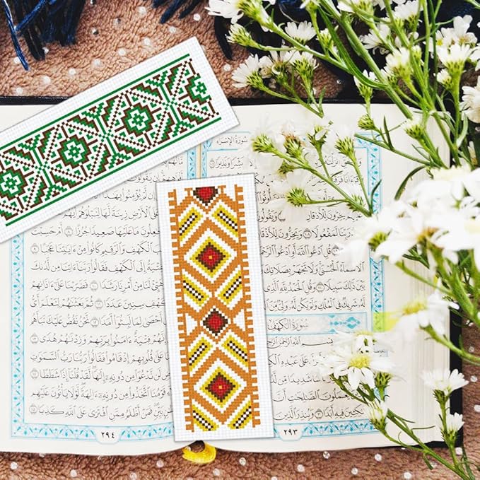 BEUNITONE 6 Pcs Vintage Cross Stitch Bookmark Kits for Beginner with Backing Felt Floss Instructions, Handmade Bookmarks DIY Stamped Craft Embroidery Kits for Adults, Book Lovers 8.5''x3''