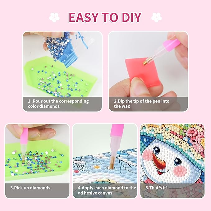 PERFECTSIGHT Cute 5D Diamond Art Kits with Wooden Frame, Kawaii DIY Painting Art for Adults Teen, Diamond Arts and Crafts Sets, Big Gem Full Drill Diamond Dots for Women Beginners (Snowman)