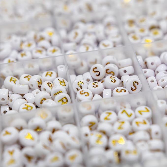 1450Pcs Acrylic 4x7mm Round Letter Beads Kits Alphabet A-Z (Extra for Vowel) and Gold Heart Number Beads for Bracelets Necklaces Jewelry Making (Gold and Numbers)