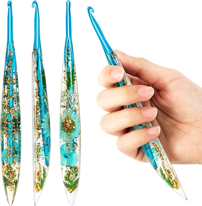 KOKNIT Ergonomic Crochet Hooks Set - 3 Sizes with Floral Resin Handles for Arthritis & Beginners, Comfort Grip for Hand Pain, Extended Soft Handle Design (Multicolor, 5-5.5-6mm)