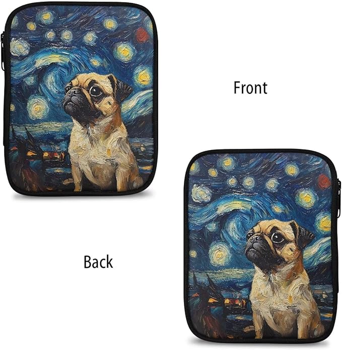 Hechitok Starry Night Bulldog Knitting Needles Case Empty Zipper Bags Organizer Portable Travel Crochet Hook Storage Bag with Web Pocket for Carrying Various Crochet Needles