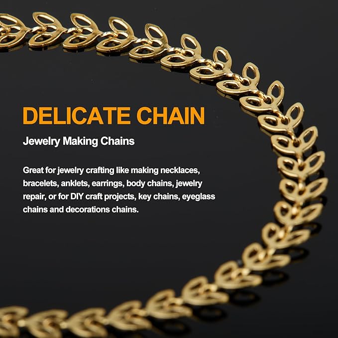 KYUNHOO 16.4 Feet 18K Gold Chains Bulk Hollow Leaf Link Cable Chain on Spool Gold Plated Brass Jewelry Chain with Lobster Clasps for DIY Supply Jewelry Findings
