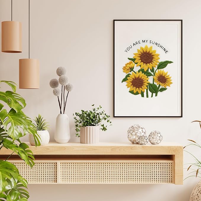 Nuberlic Sunflower Embroidery Kit for Beginners -Adults Starter Cross Stitch Kit DIY Needlepoint with Hoop, Pre-Printed Fabric, Threads & Step-by-Step Guide