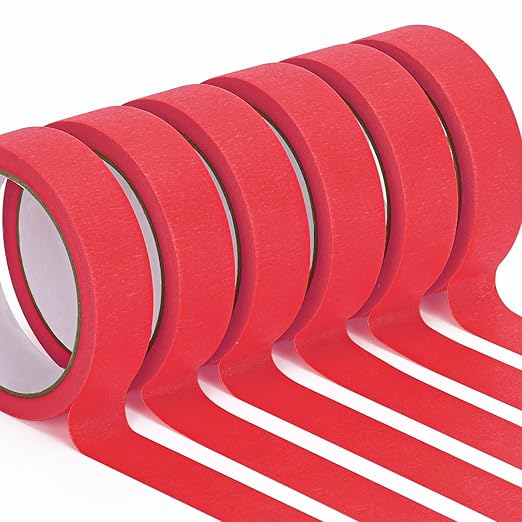 HongWay Masking Tape 1 Inch, 6 Rolls x 22yd (132yds in Total) Painters Tapes for Painting Labeling Arts Crafts, Easy Removal, No Residue (0.94in Red)