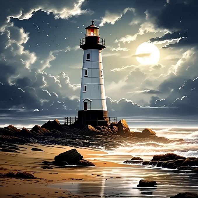 CHWGLFGG 5D Diamond Art Kits for Adults Beginners, Lighthouse Diamond Painting Kits, DIY Full Round Drill Paint by Diamonds Dot Gem Art for Adults, Home Wall Decor 13.7X 13.7 Inch