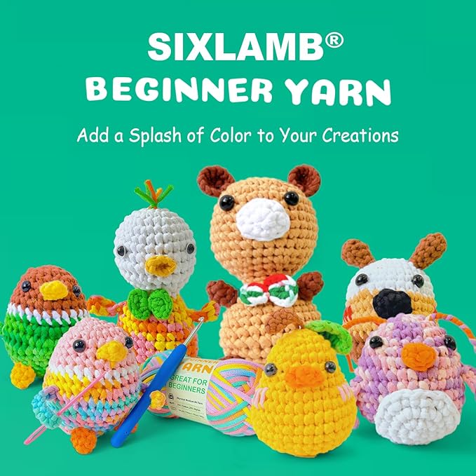 3 * 50g/1.76oz Yarn for Crocheting and Knitting, 3 * 60yds Beginner Yarn with Easy-to-See Stitches; Worsted-Weight Medium #4;Amigurumi-Friendly Crochet Kit(Yellow+Blue+Pink)