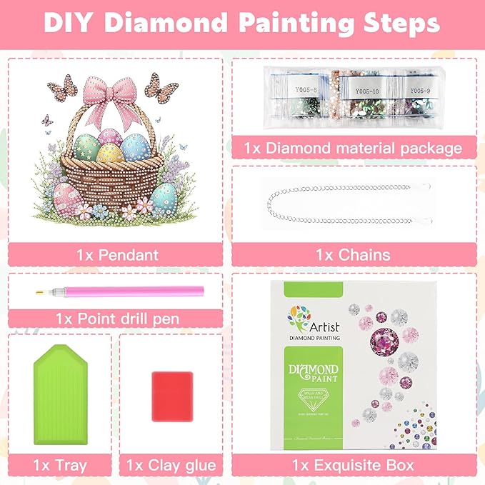 NAIMOER Easter Egg Basket Diamond Art Hanging Kits for Adults, 5D Special Shaped Rhinestone, DIY Acrylic Spring Diamond Art Painting Window Pendants Home Garden Wall Hanging Ornament Kits
