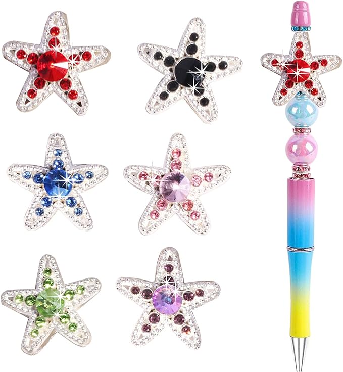 6pcs Rhinestone Handcrafted Beads, Sparkling Diamond Flower Pen Focal Interval Bead String Ballpoint Pen,DIY Craft Ballpoint Pen Jewelry Bracelet,(White)