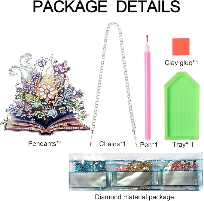 AiYuanzsh DIY 5D Diamond Art Hanging Pendant Kit – Flowers Blooming in the Book Design with Crystal Rhinestones, for Adults Door, Wall, Window, and Home Decoration