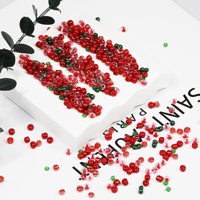 Bulk 4mm Red & Green Seed Beads for Jewelry Making 110 Grams About 1600pcs,6/0 Glass Craft for Making Earrings, Bracelets, Pendants, Waist Jewelry, DIY Handmade Seed Beads(Red & Green Mix)