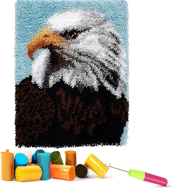 EMISTEM Latch Hook Kits for Adults - DIY Latch Hook Rug Kits, Crochet Kit for Beginners, Rug Making Kits with Printed Canvas, Gift Packaging. (Bald Eagle,15x21)