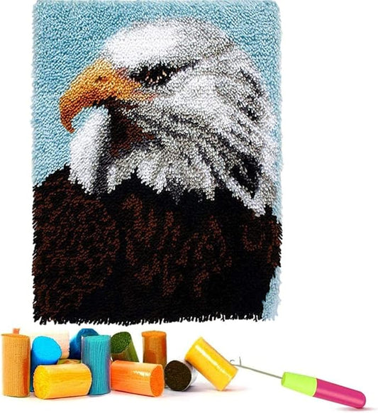 EMISTEM Latch Hook Kits for Adults - DIY Latch Hook Rug Kits, Crochet Kit for Beginners, Rug Making Kits with Printed Canvas, Gift Packaging. (Bald Eagle,15x21)