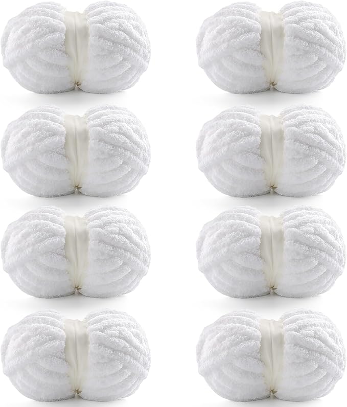 8 Pack Chunky Yarn for Crocheting, Blanket Thick Chenille Yarn for Hand Knitting, Soft Yarn Chunky Yarn for Crochet 28 Yds 7.7 Oz Each Skein (Pure White)