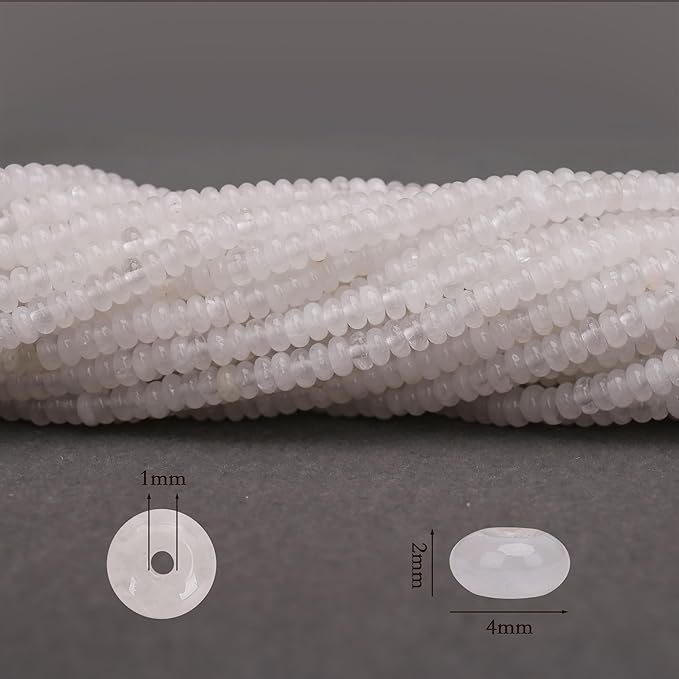 2 Strands (300PCs) White Jade Rondelle Beads, 2 * 4mm Gemstone Loose Spacer Abacus Disk Beads for DIY Bracelet Necklace Earrings Jewelry Making, Craft Supplies Beading Kit
